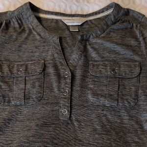 Christopher & Banks Charcoal Button-Up Blouse